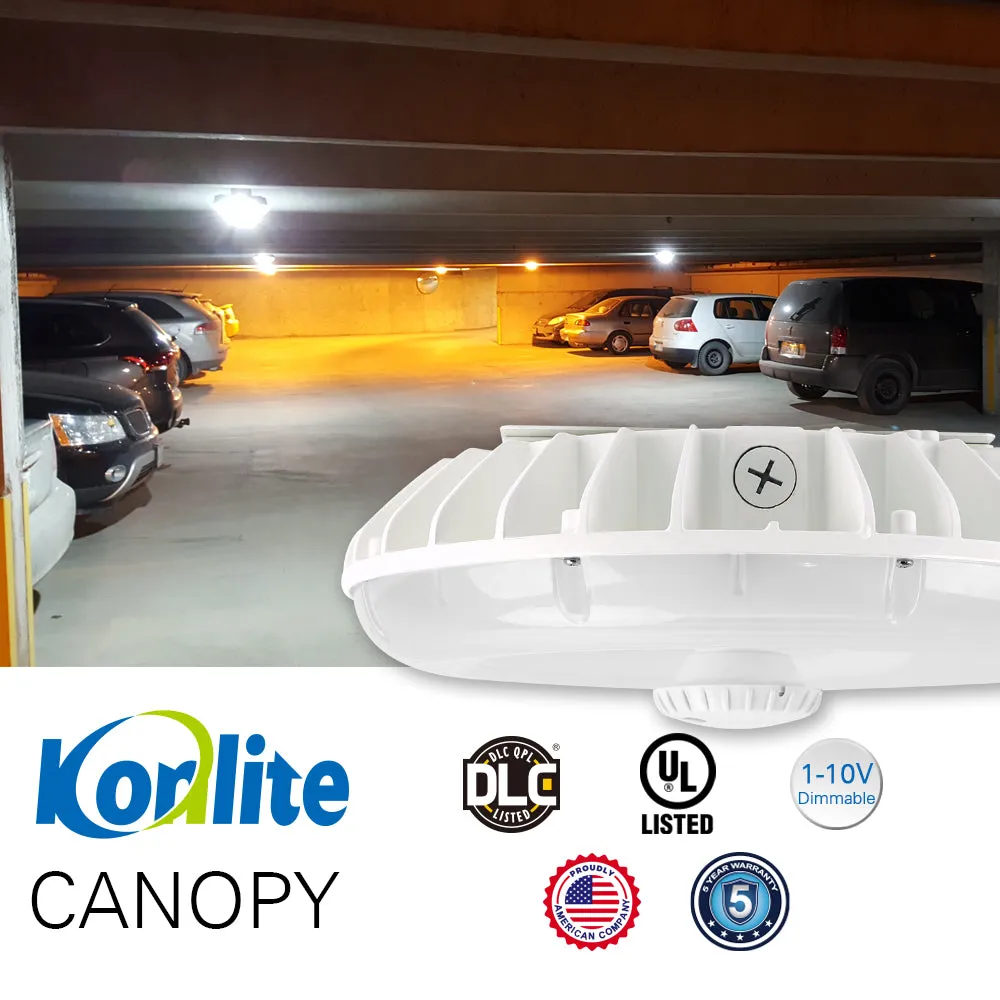 Konlite LED Canopy CP0203 Series - 60W/48W/36W/25W Selectable - 7,700 Lumens - 5000K/4000K - 120-277V - White - 150W Equal