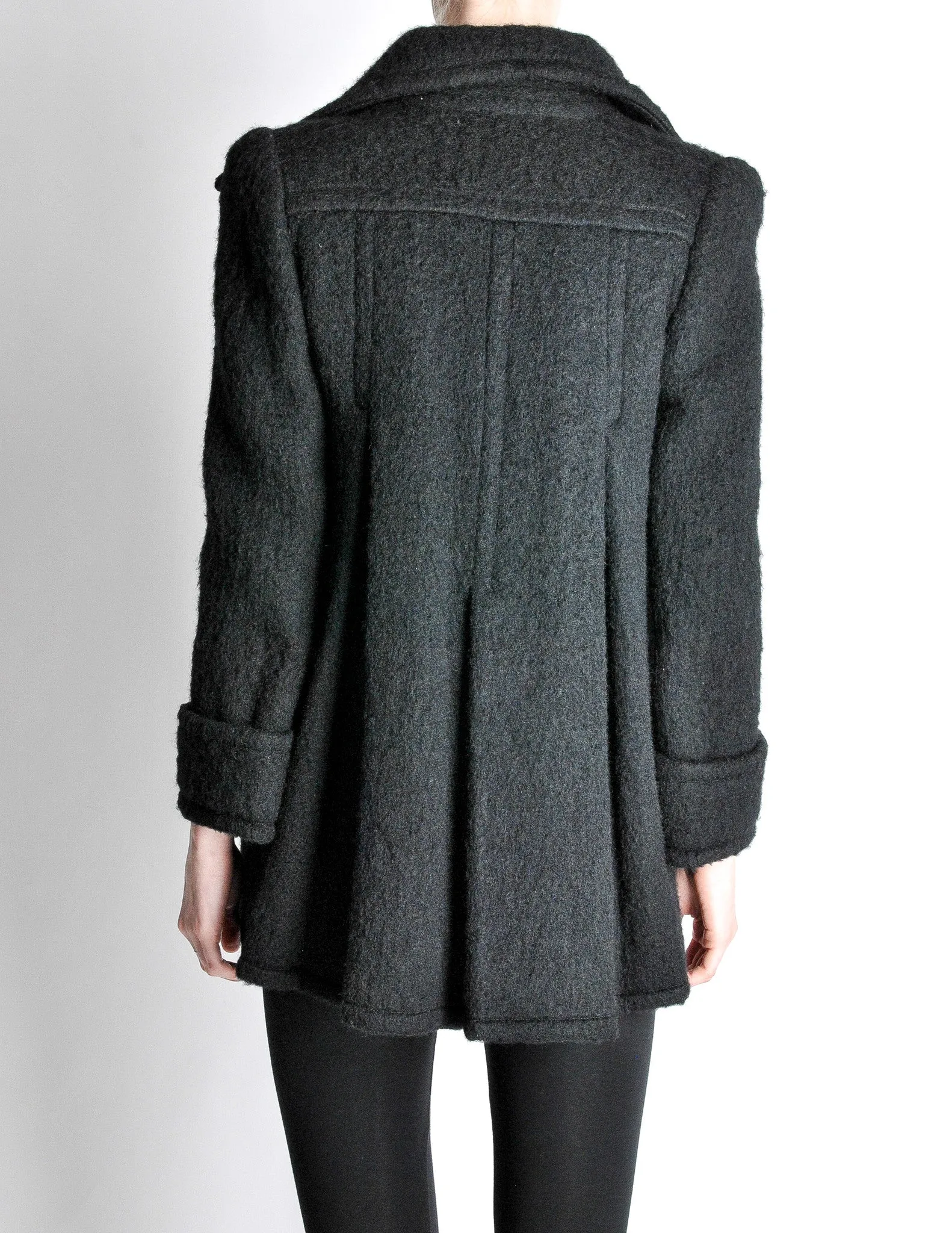 Krizia Vintage Black Fuzzy Wool Coat