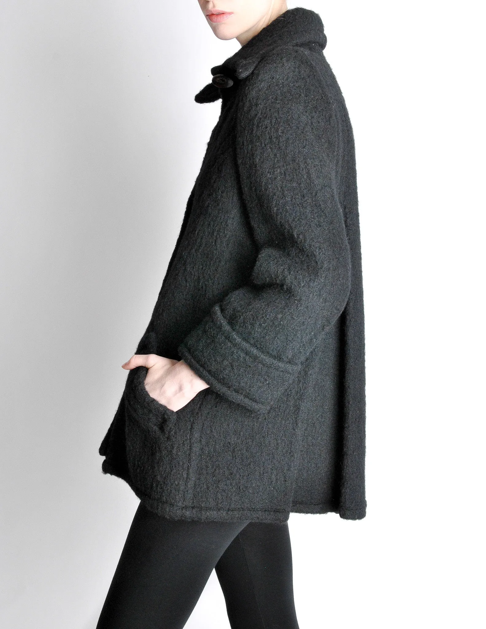 Krizia Vintage Black Fuzzy Wool Coat