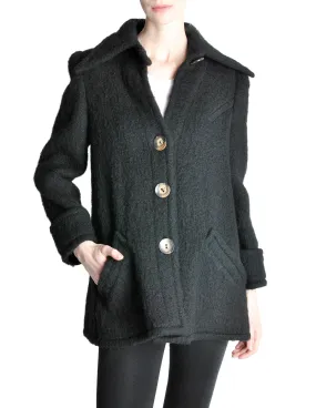 Krizia Vintage Black Fuzzy Wool Coat