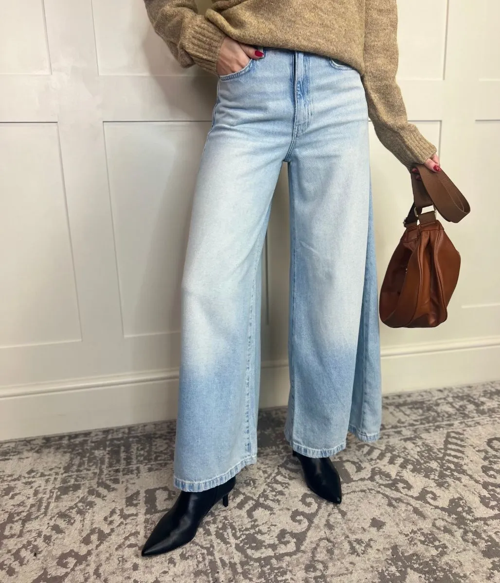 Light Blue Lyocell Blend Palazzo Leg Jeans