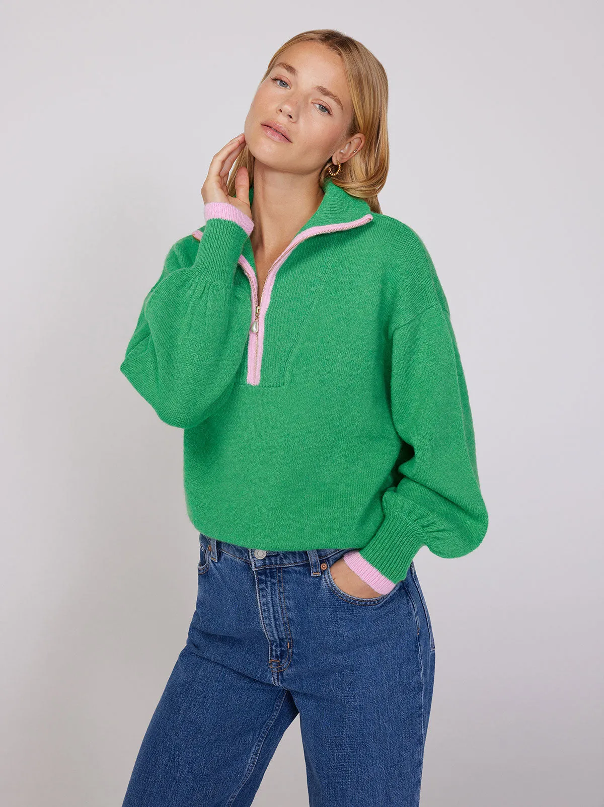 Lorna Green Alpaca Blend Zip Collar Sweater