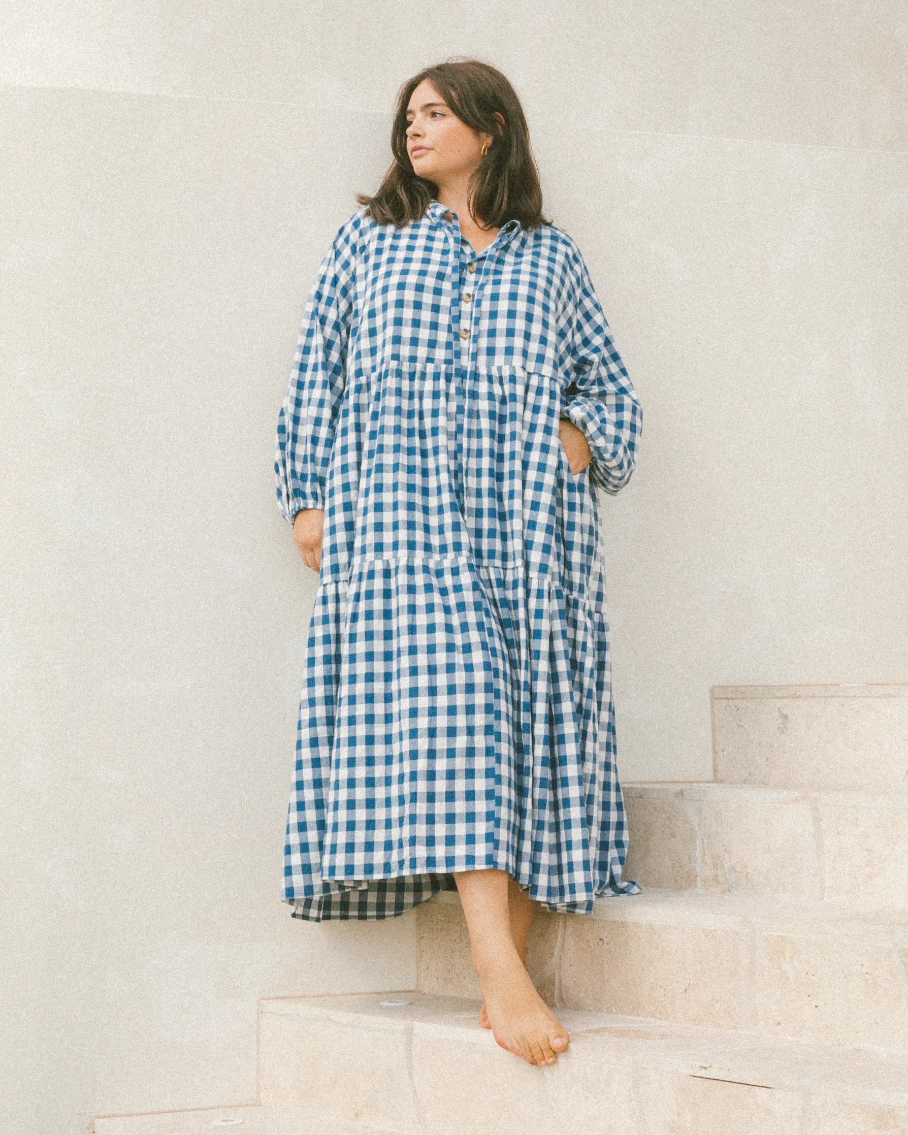 Maxi Avalon Smock Dress | Blue Gingham