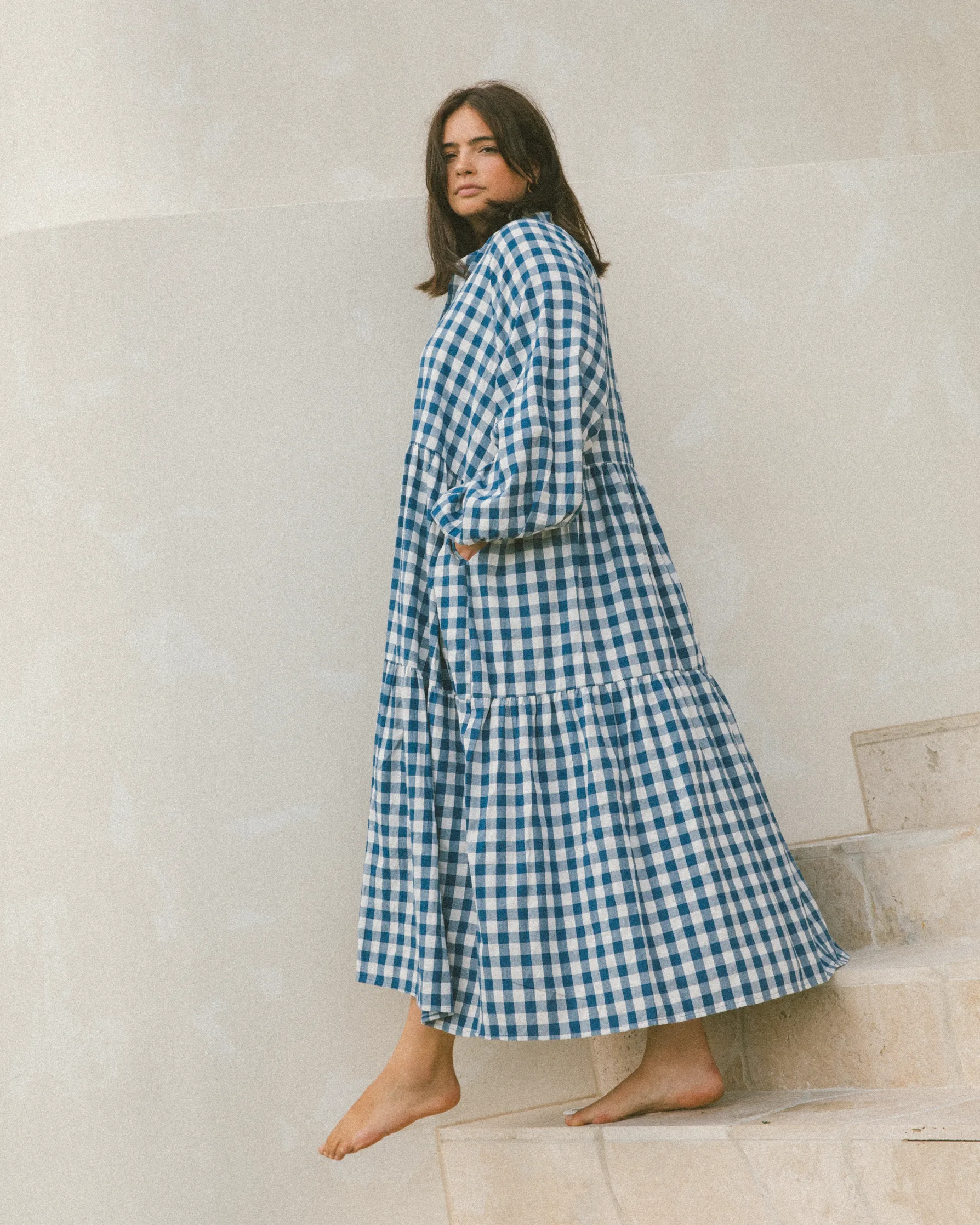 Maxi Avalon Smock Dress | Blue Gingham