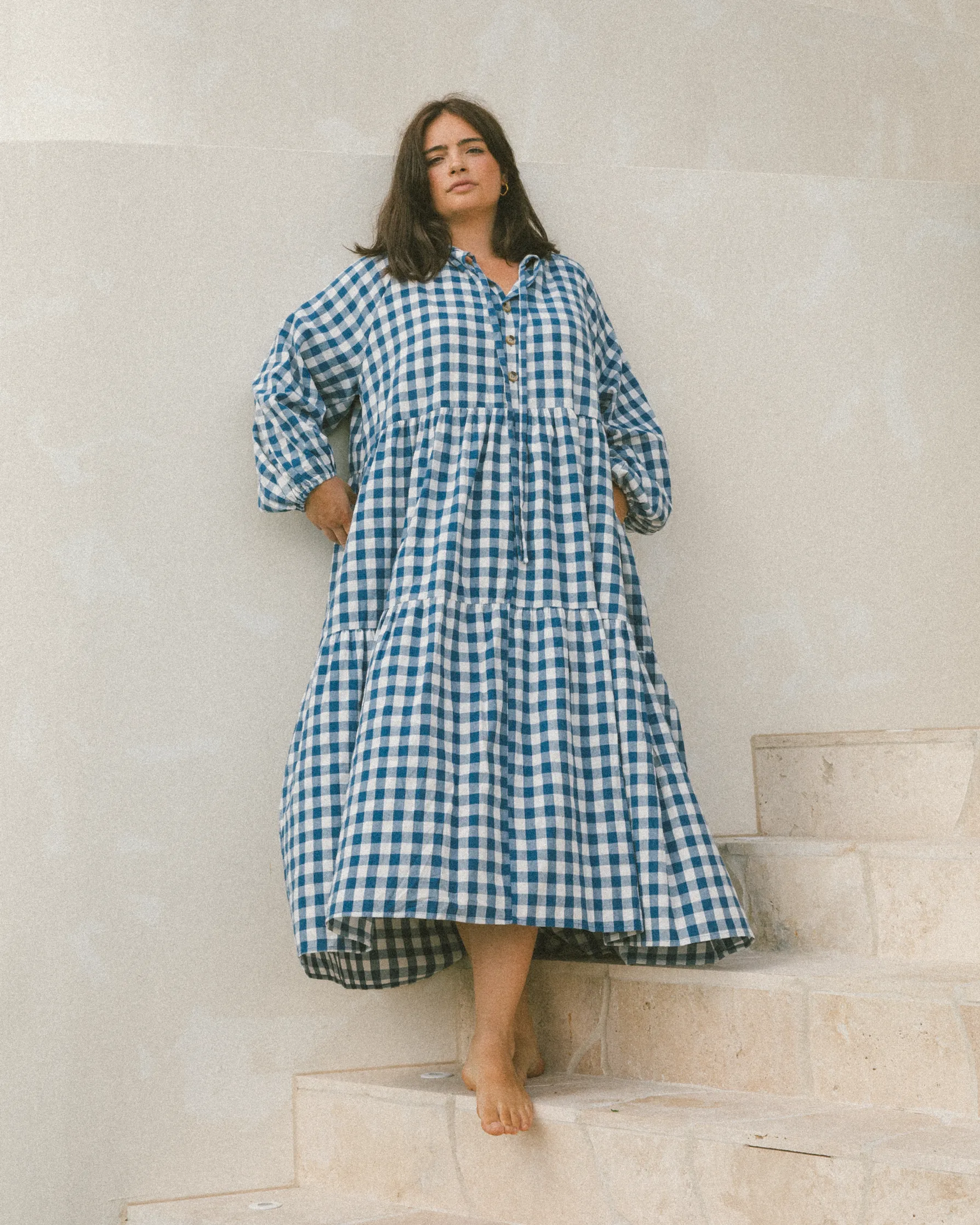 Maxi Avalon Smock Dress | Blue Gingham