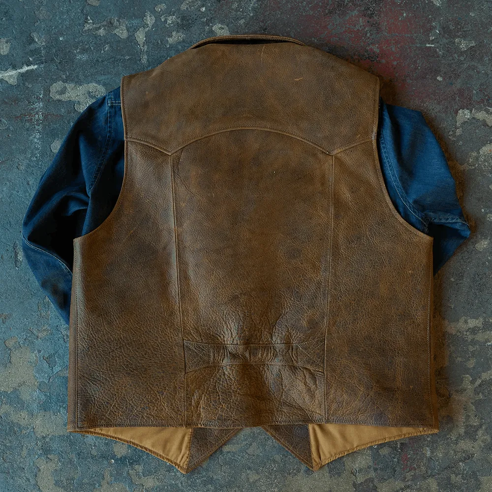 Men's Brown Sheepskin Leather Cowboy Vest