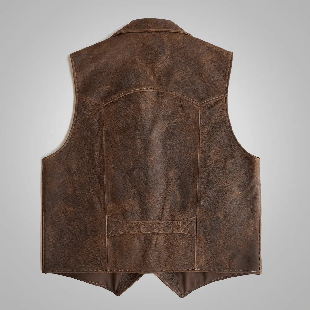 Men's Brown Sheepskin Leather Cowboy Vest