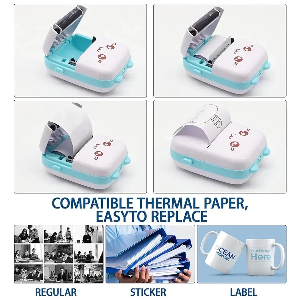 Mini Thermal Printer Bluetooth Thermal Pocket Printer with 13 Rolls of Thermal Paper