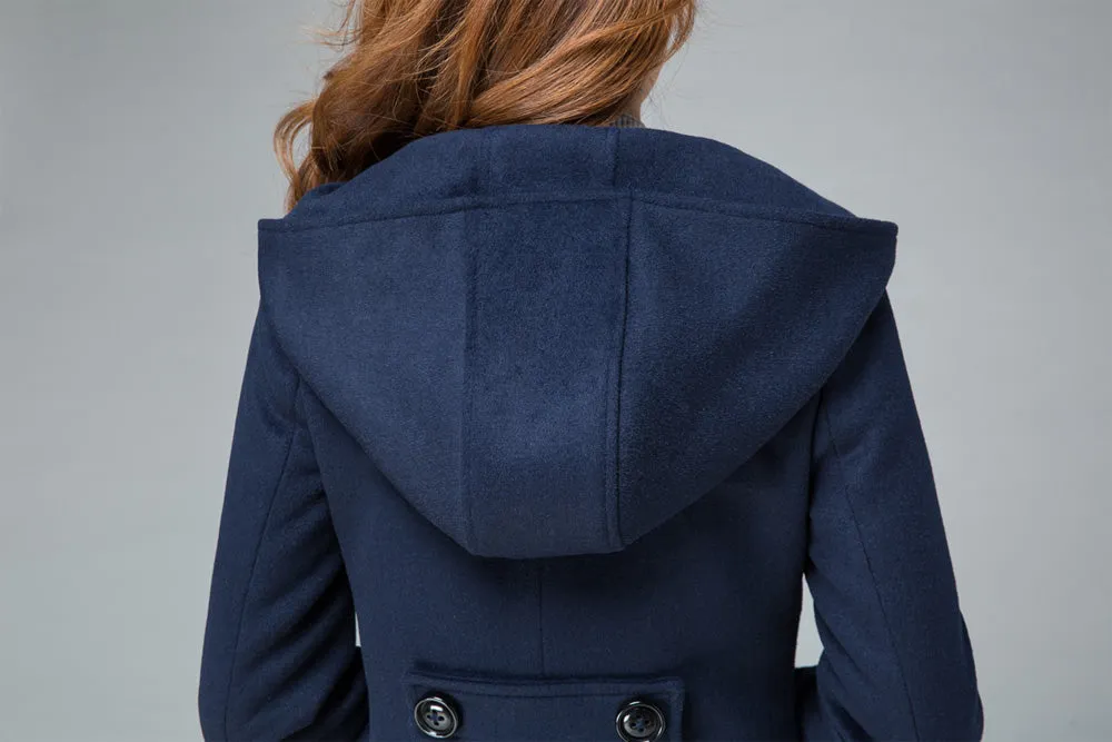 minimalist coat, navy coat, hooded coat, wool coat, winter coat, warm jacket 1842