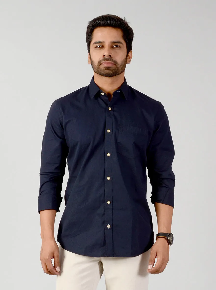 Night Blue Solid Slim Fit Casual Shirt | JadeBlue