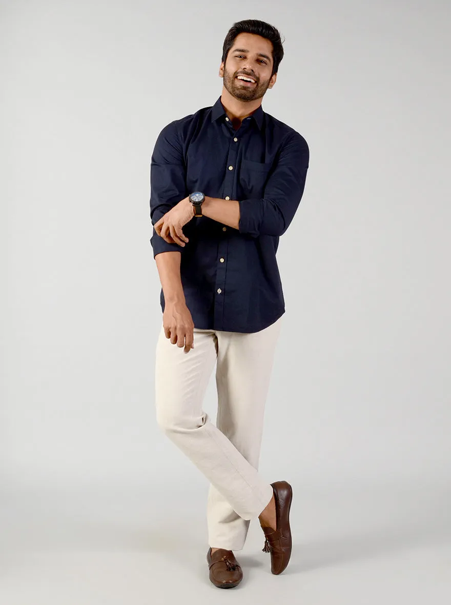 Night Blue Solid Slim Fit Casual Shirt | JadeBlue