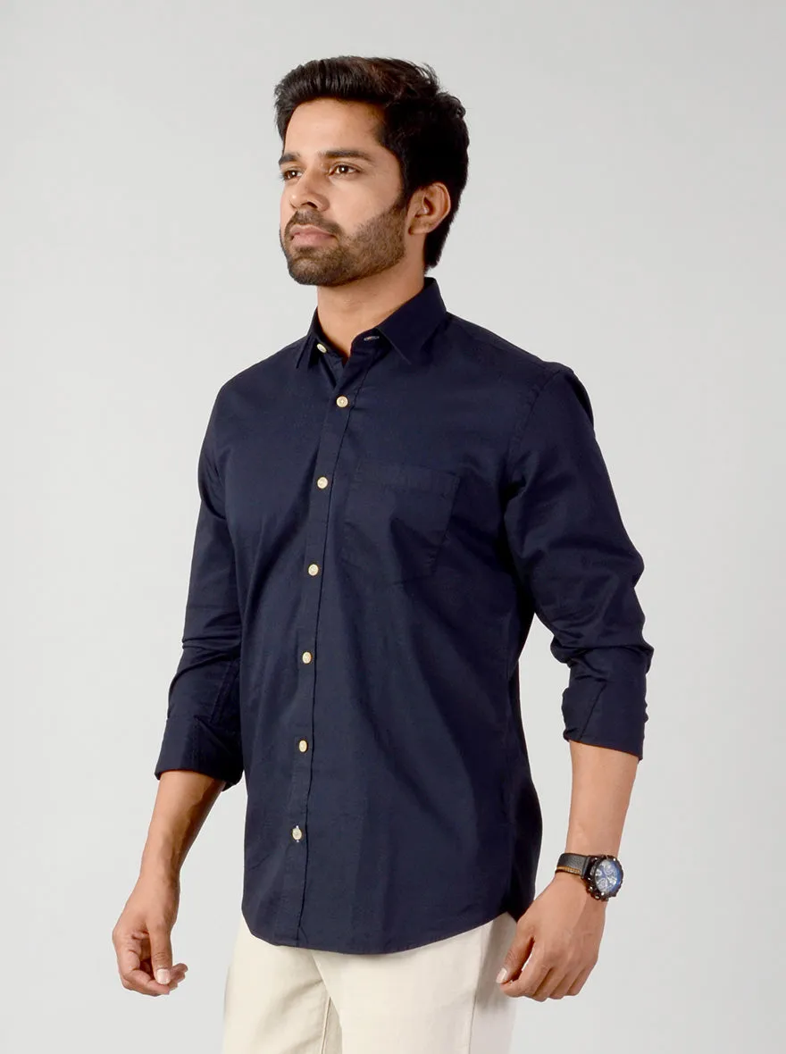 Night Blue Solid Slim Fit Casual Shirt | JadeBlue