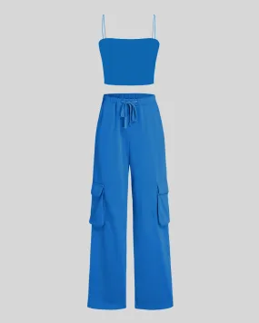 Off Duty Aesthetic Spaghetti Top With Trouser In Electric Blue