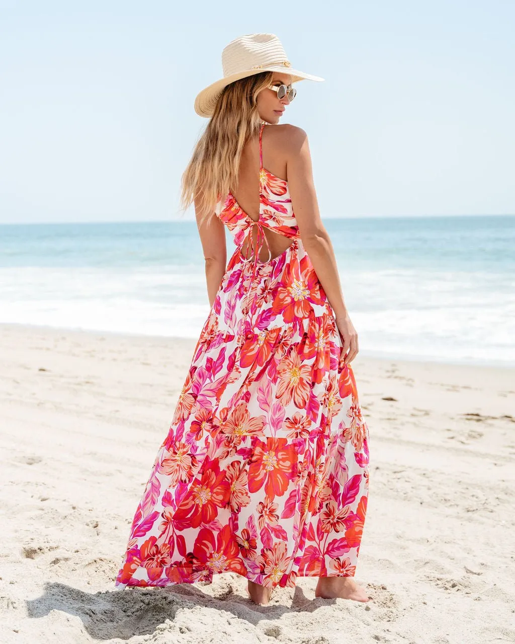 Orange Floral Print Halter Maxi Dress - FINAL SALE