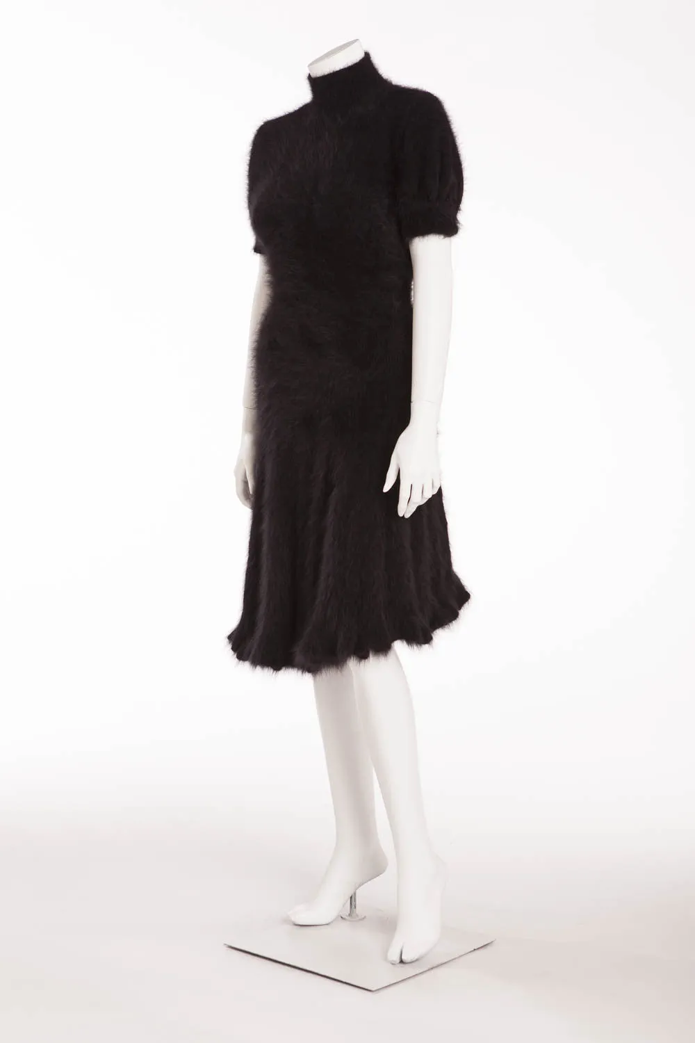 Original Alexander McQueen - from 2008 Fall Runway Collection, Look 3 - Brand New Black Angora Short Sleeve Dress - IT 42