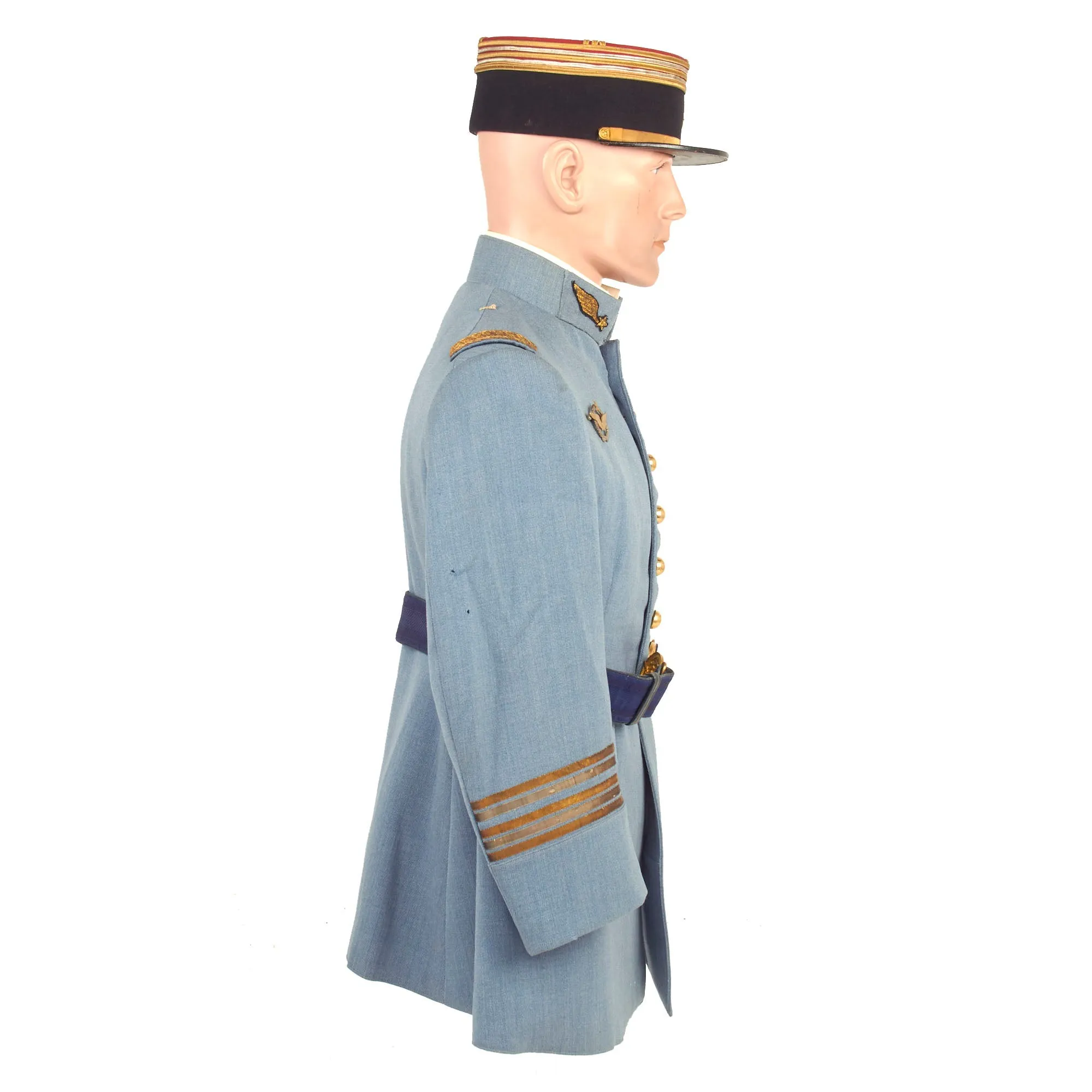 Original France WWI Pilot Armée de l'Air French Air Service Officer’s Uniform Set With Tunic, Trousers, Sword Belt, Kepi and 1882 Pattern Officers Sword With Scabbard - 5 Items