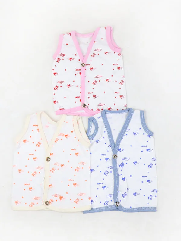 Pack of 3 Newborn Baby Vest (0Mth - 9Mth) Multicolor & Multidesign