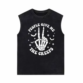 People Give Me The Creeps Skull Vintage Washed Vest Top