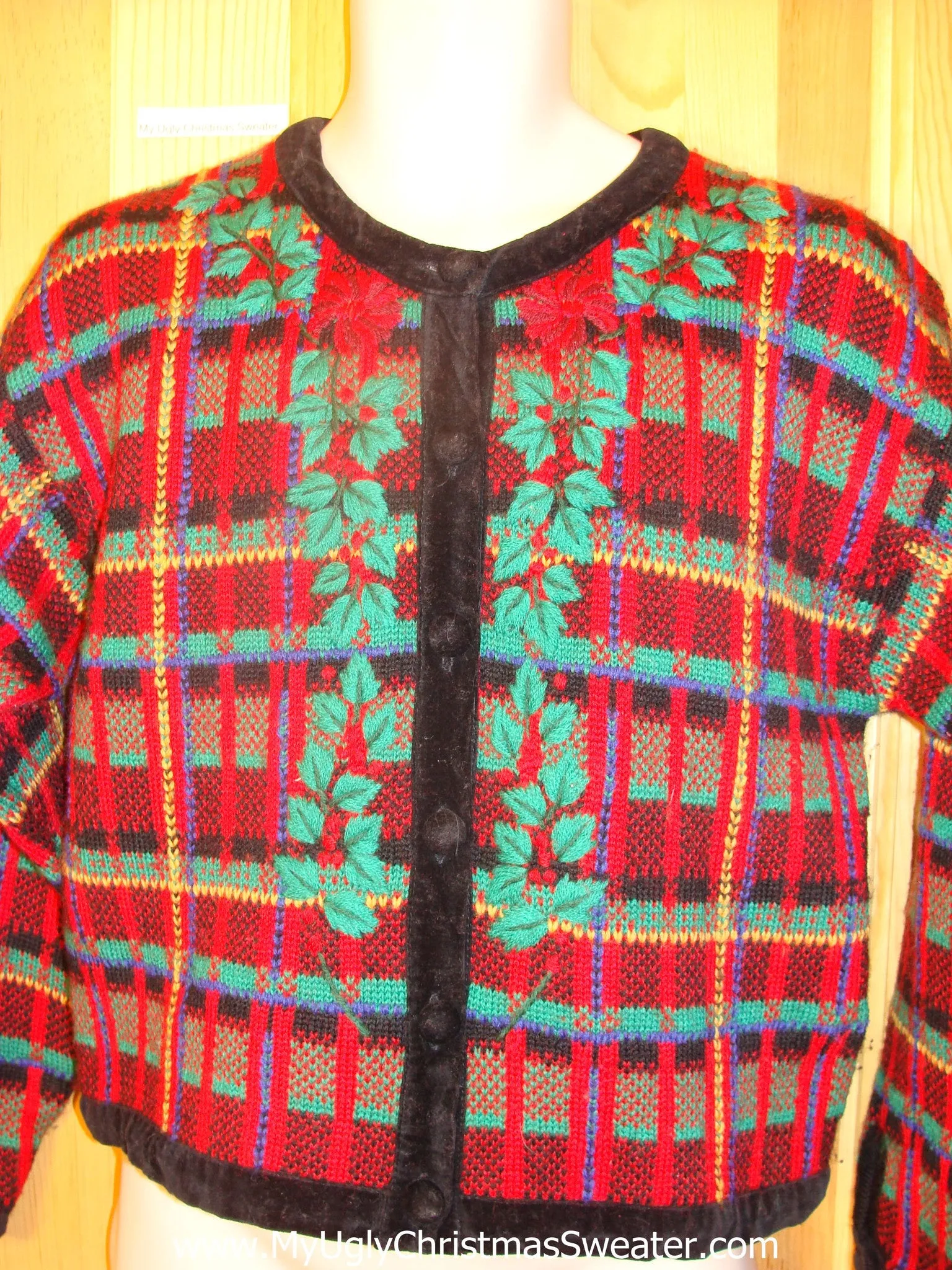 Plaid Two Sided Ugly Christmas Sweater Cheesy Cardigan