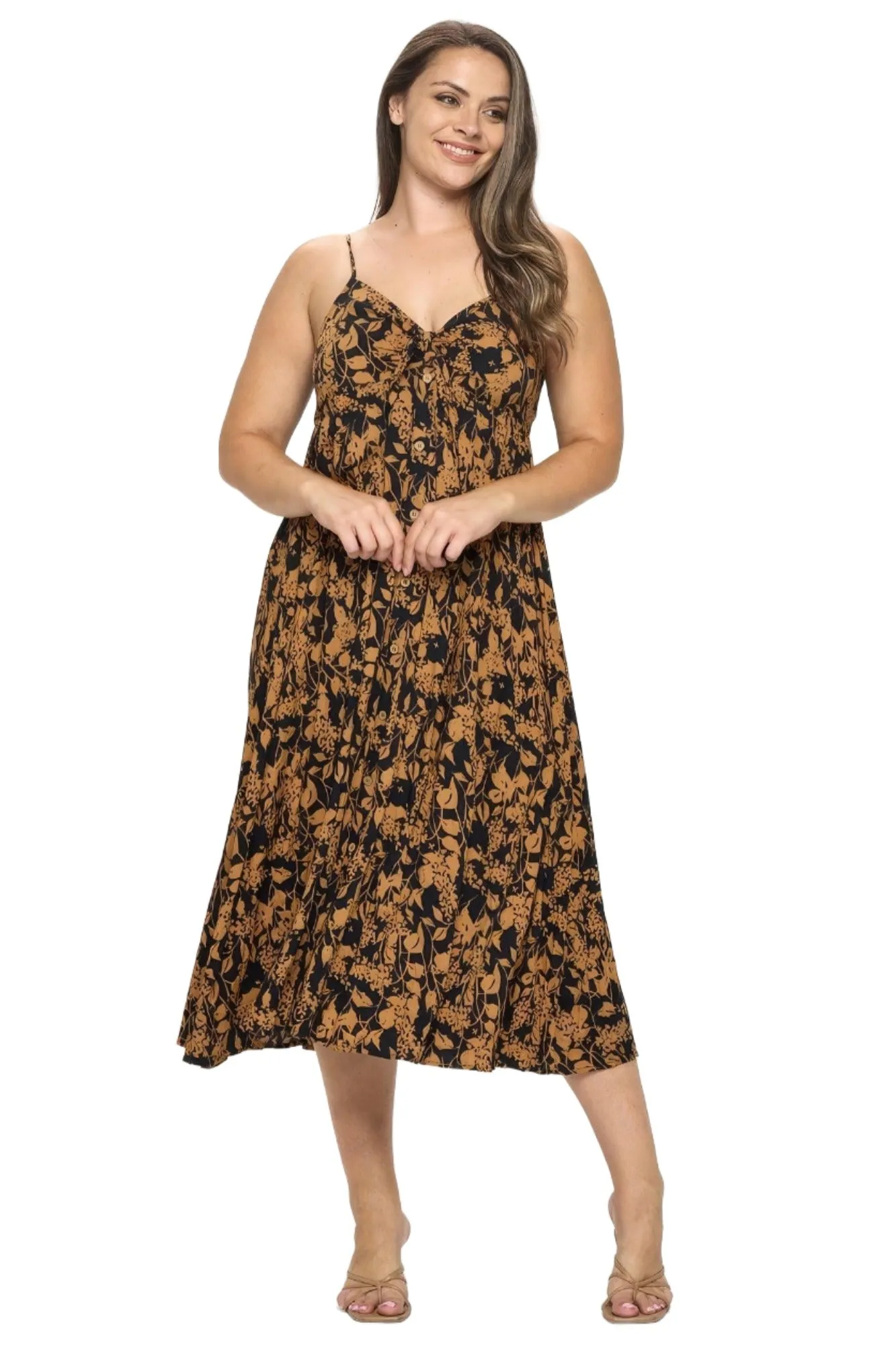 Plus Botanical Print Front Tie Maxi Dress