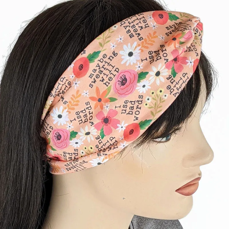 Premium, wide turban style comfy wide jersey knit  headband, I like swearing