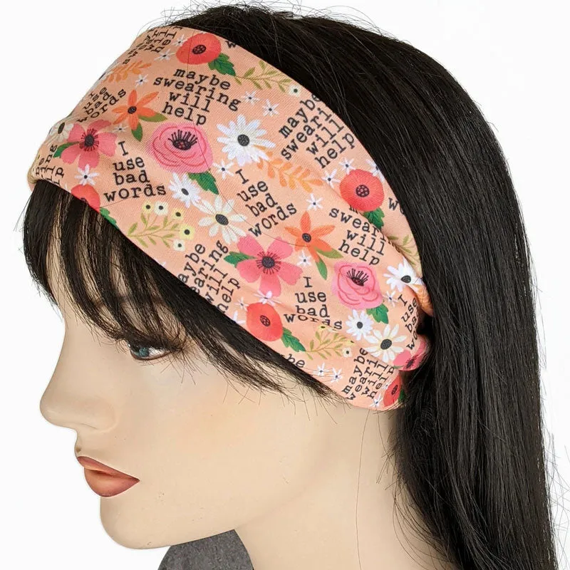 Premium, wide turban style comfy wide jersey knit  headband, I like swearing