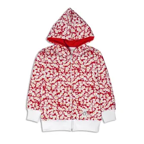 Red Printed Fleece Zipper Hoodie