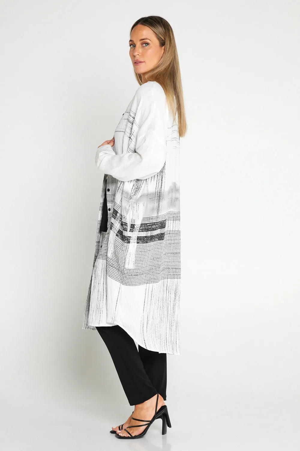 Richmond Tunic Shirt - White/Black Sketch