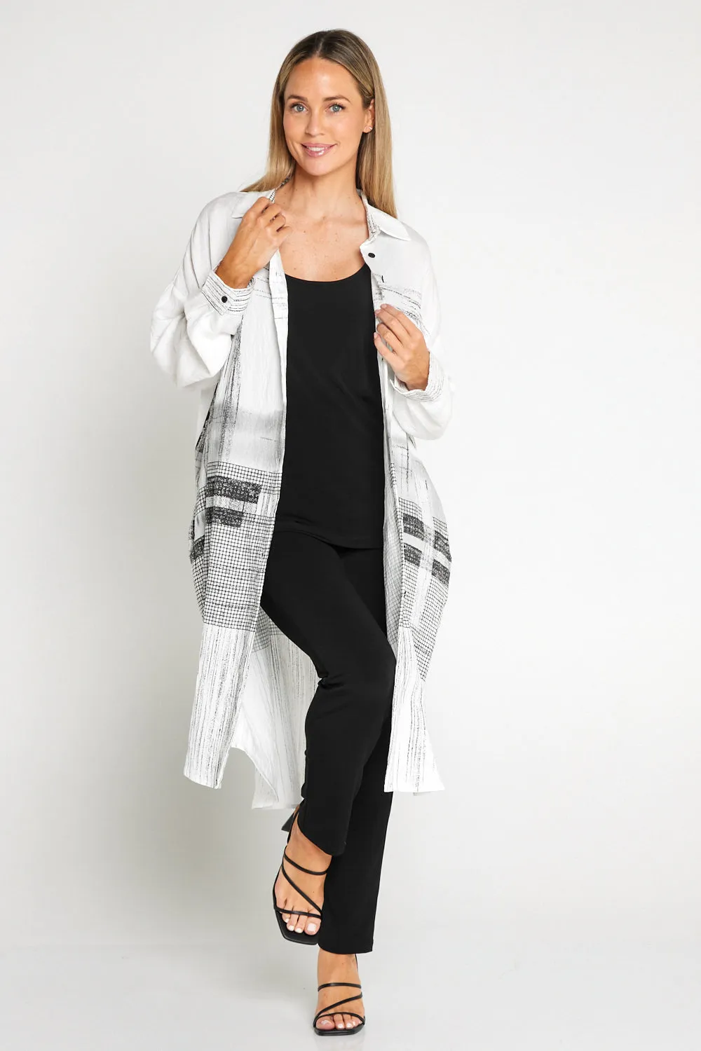 Richmond Tunic Shirt - White/Black Sketch