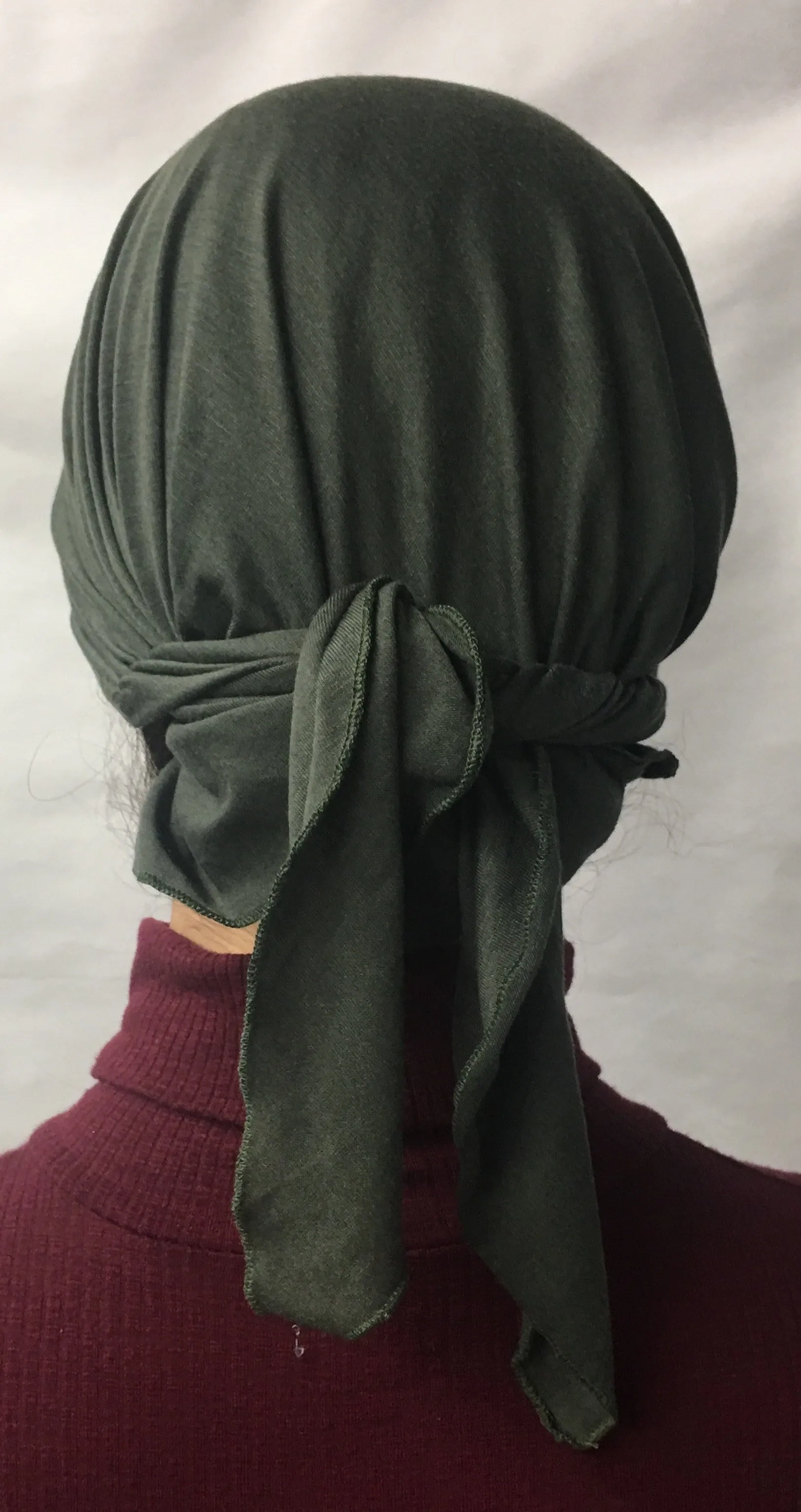 Rustic Design Headwear | New Easy Slip On Style Premium Green Pre-Tied Headscarf Hijab Tichel With Crystal Design