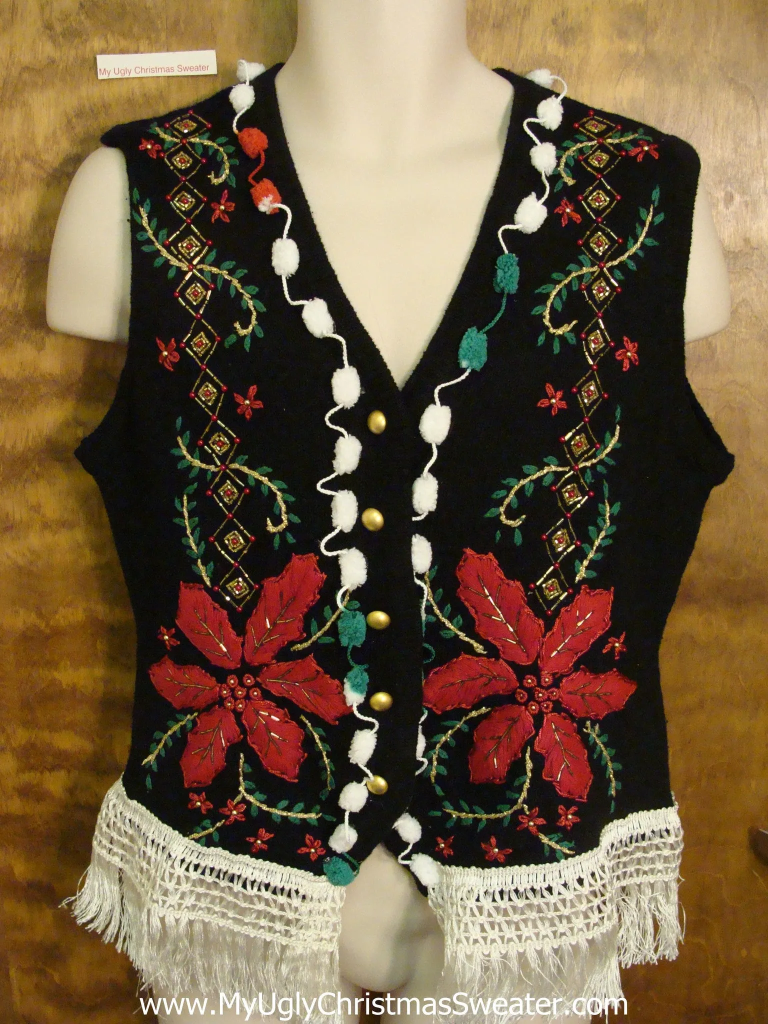 Scary Huge Poinsettias Horrible Ugly Christmas Sweater Vest