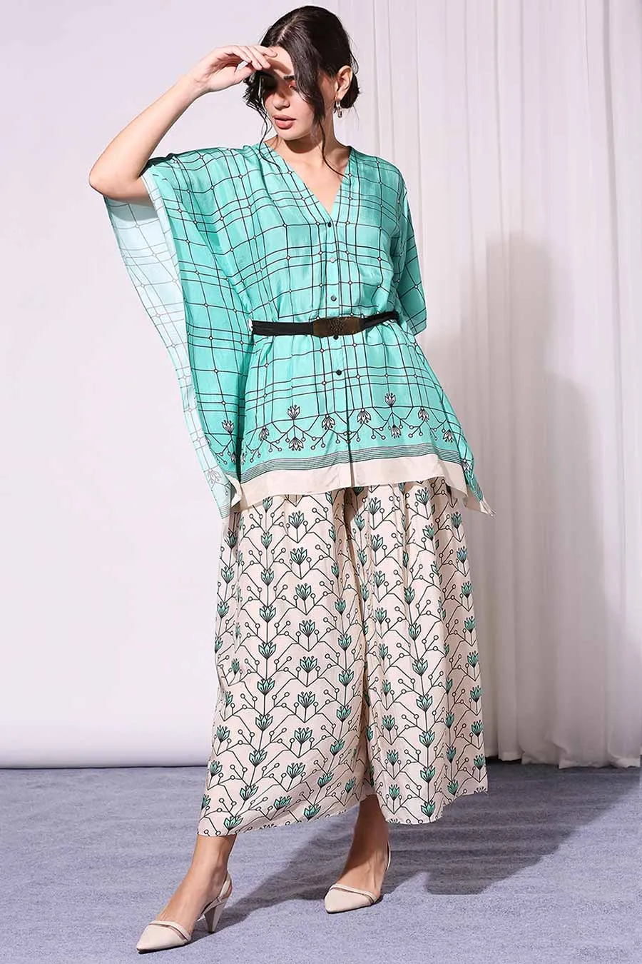 Sea Green Kaftan & Pant Co-Ord Set