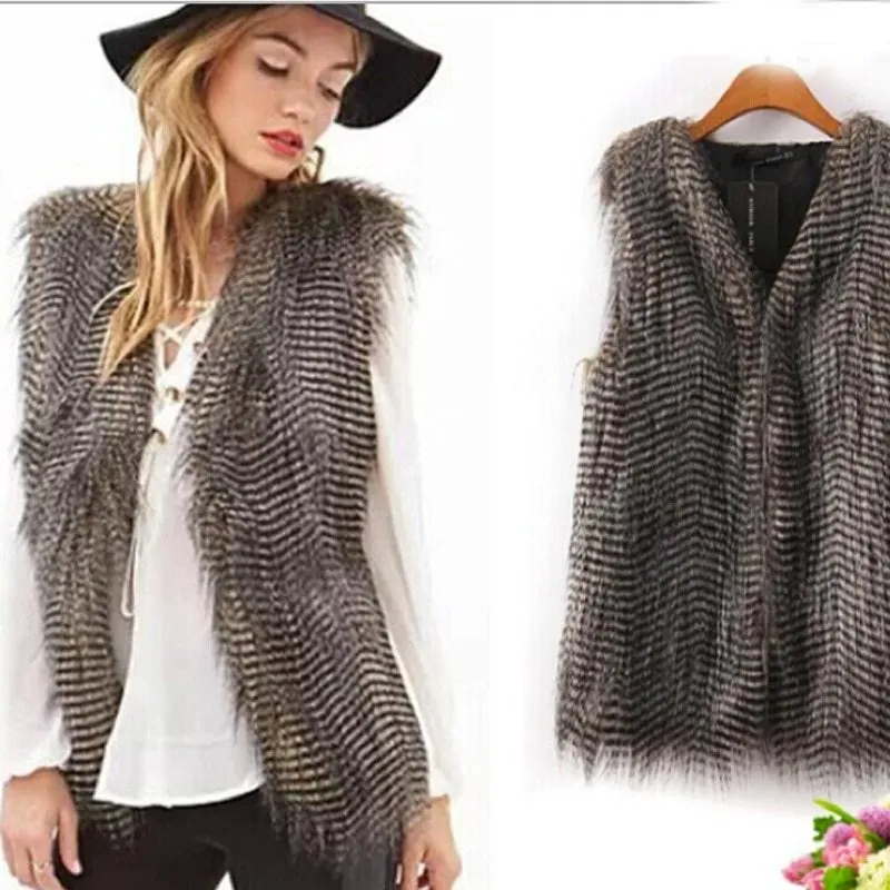 Seasonal Babe Faux Fur Striped Vest