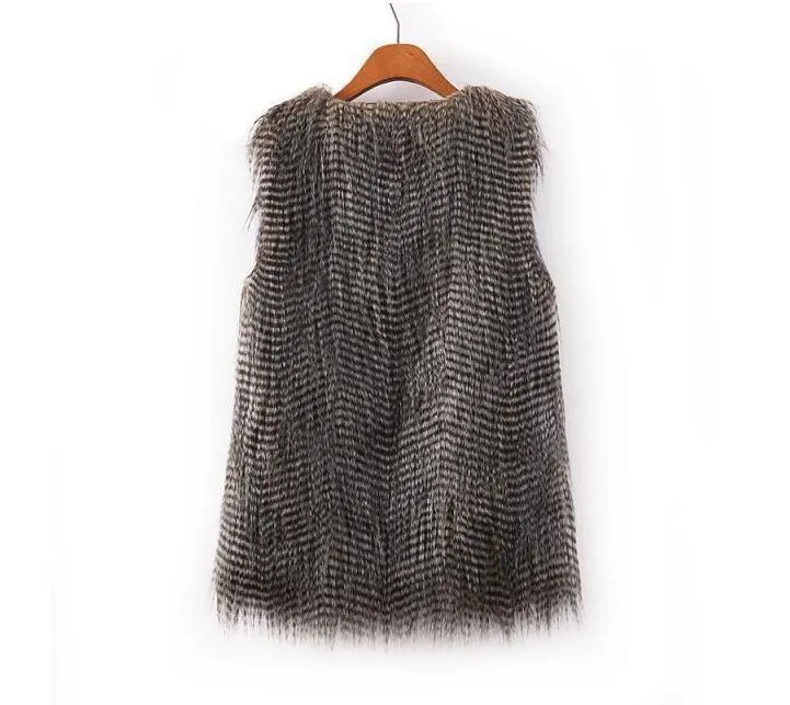 Seasonal Babe Faux Fur Striped Vest