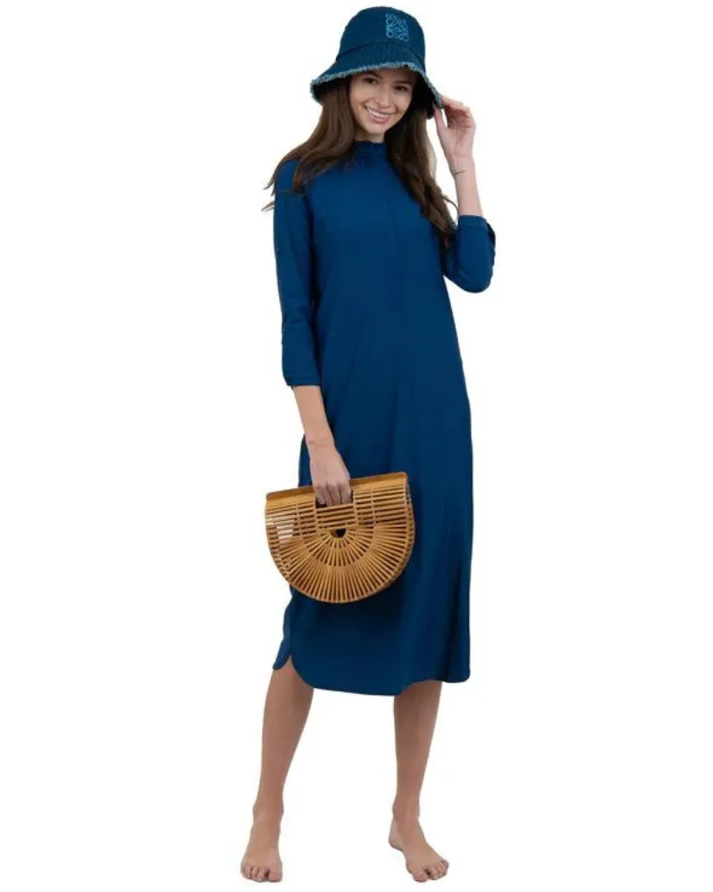 SHD Navy Half Button Swim Shirt Dress