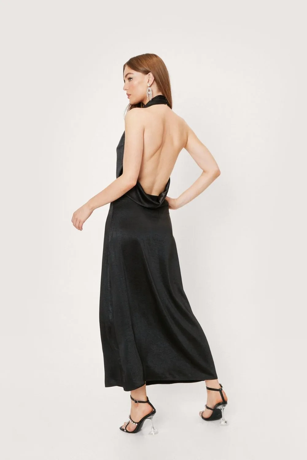 Slinky Cowl Neck Backless Maxi Dress