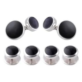 Sterling Silver Onyx Shirt Studs & Cufflink Set