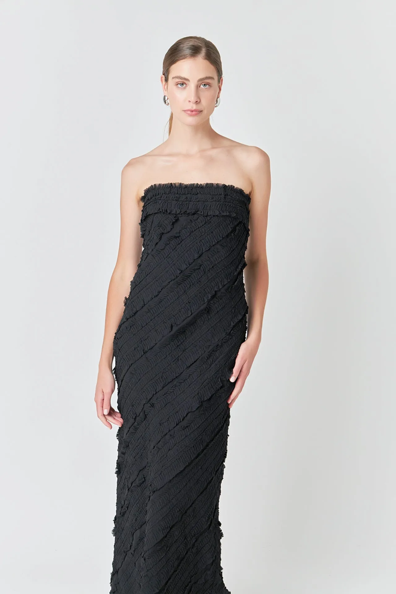 Strapless Ruffled Maxi Dress