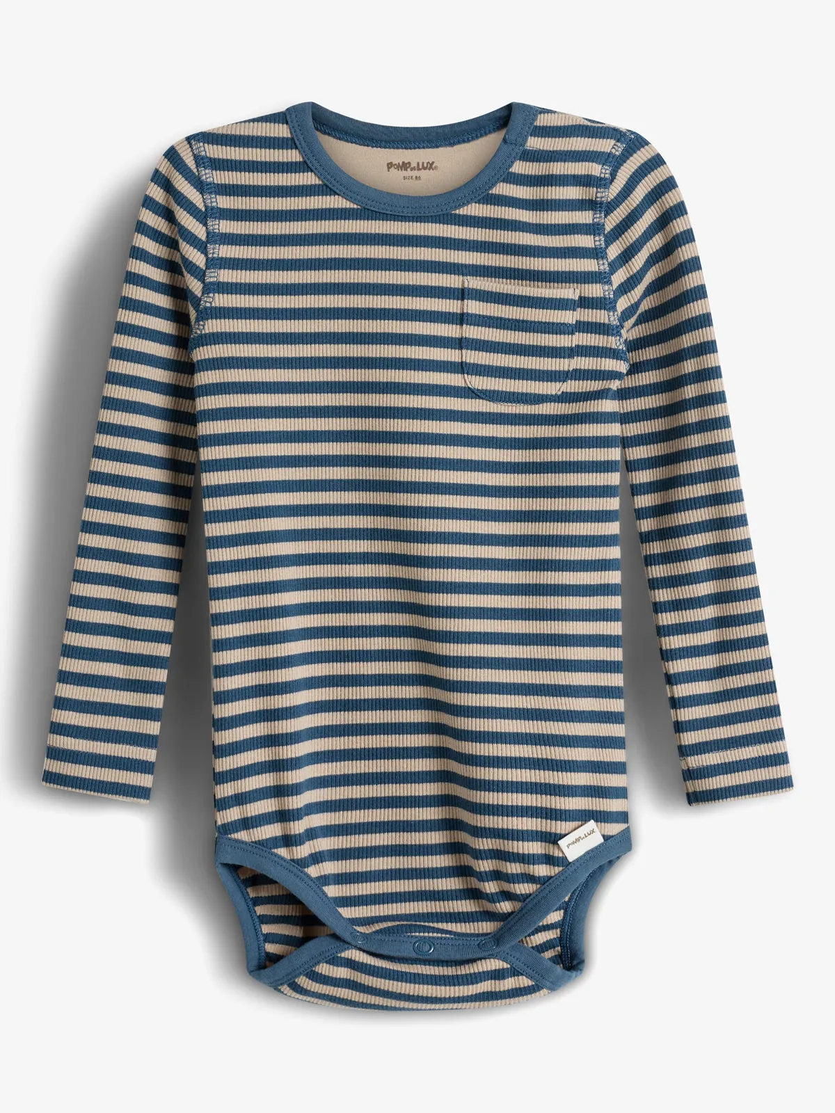 Striped Basic Rib Bodysuit - Little - Stormy Blue/Beige