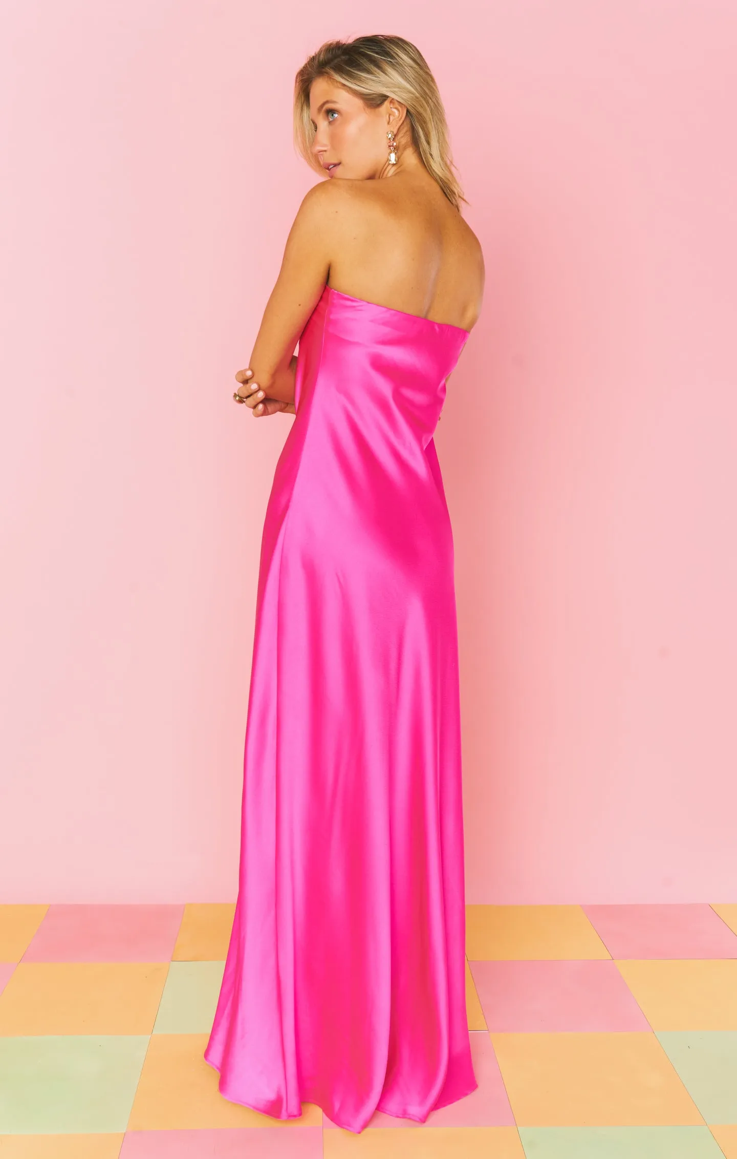 Taylor Tube Dress ~ Hot Pink Luxe Satin