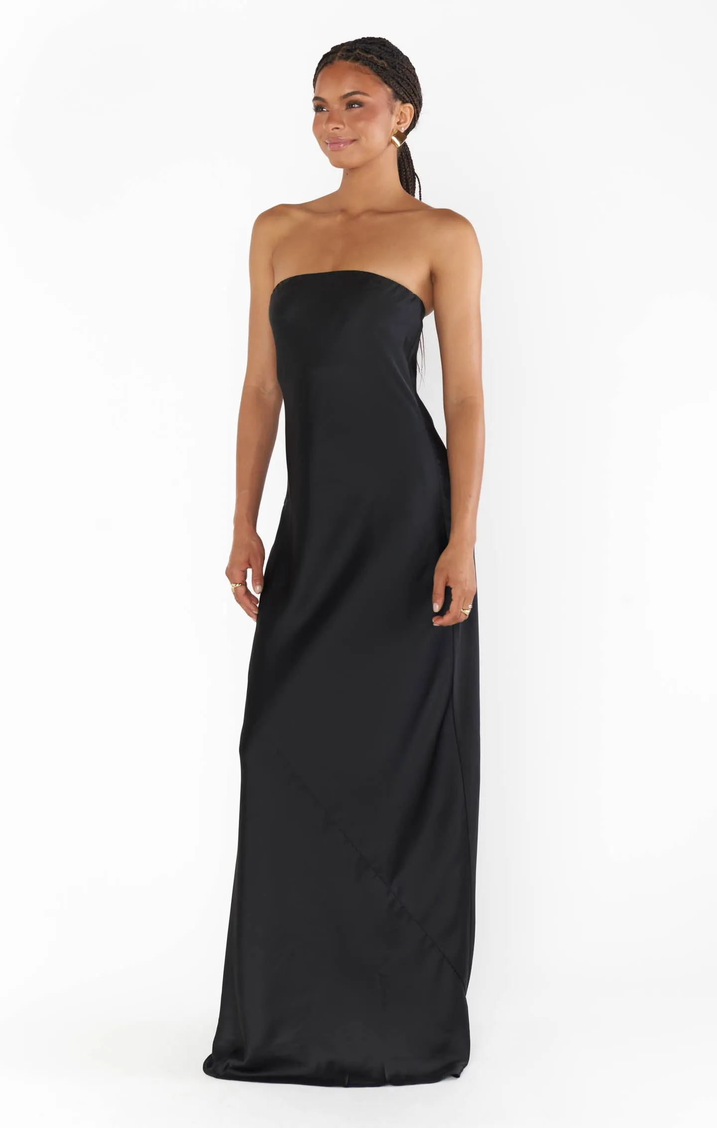 Taylor Tube Maxi Dress ~ Black Luxe Satin