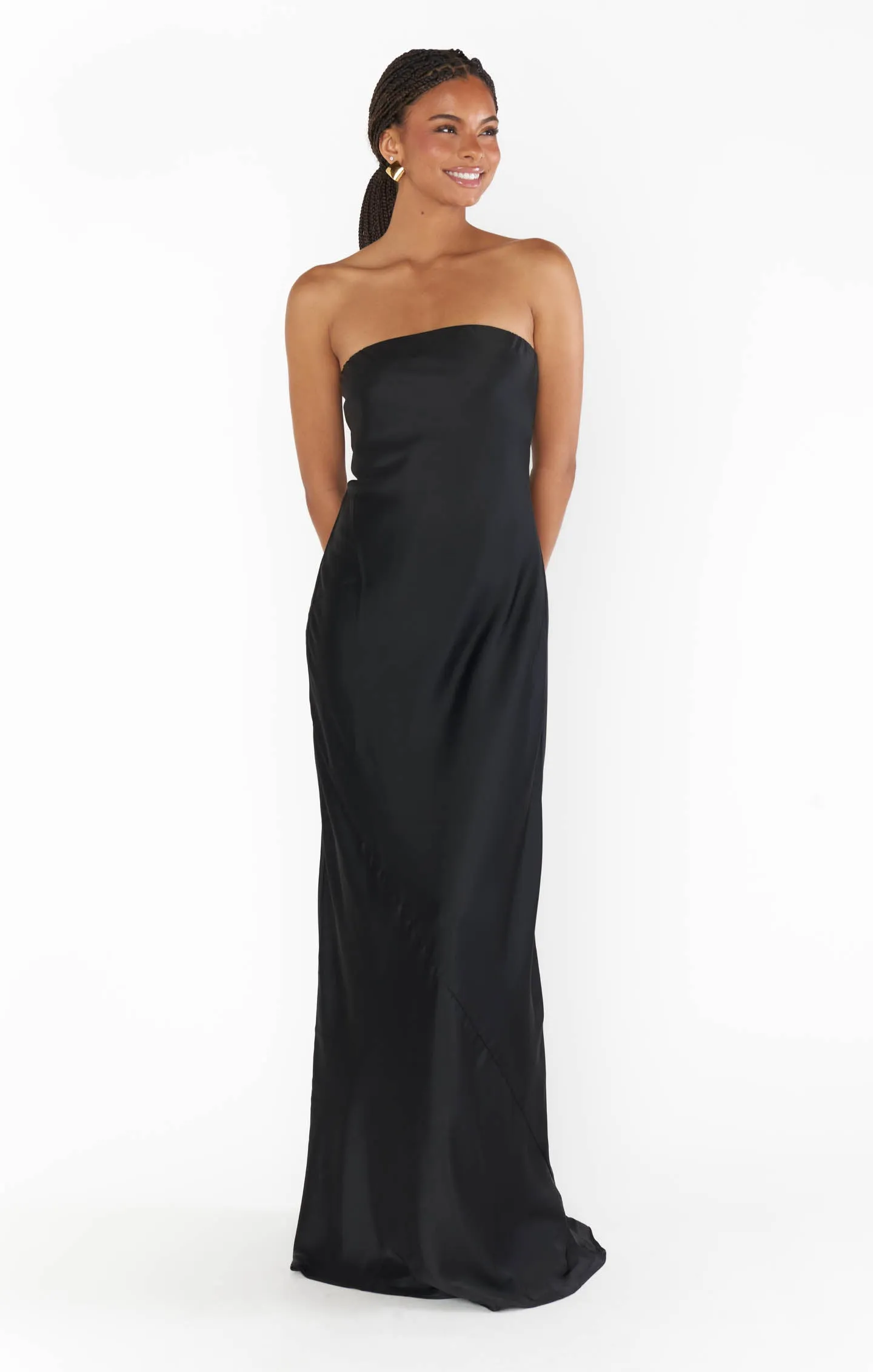 Taylor Tube Maxi Dress ~ Black Luxe Satin