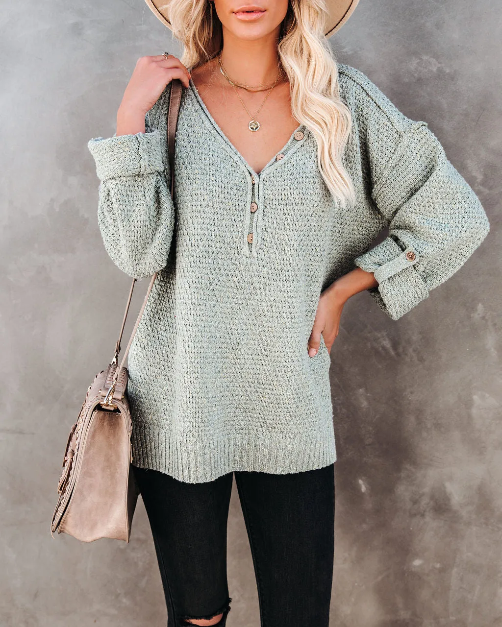 Trev Speckled Knit Henley Sweater