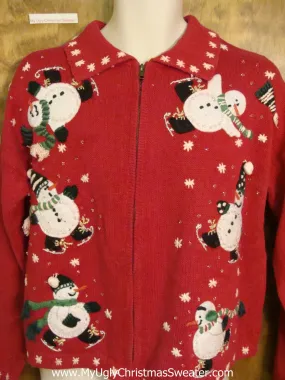 Tumbling Snowmen Cheap Ugly Christmas Sweater