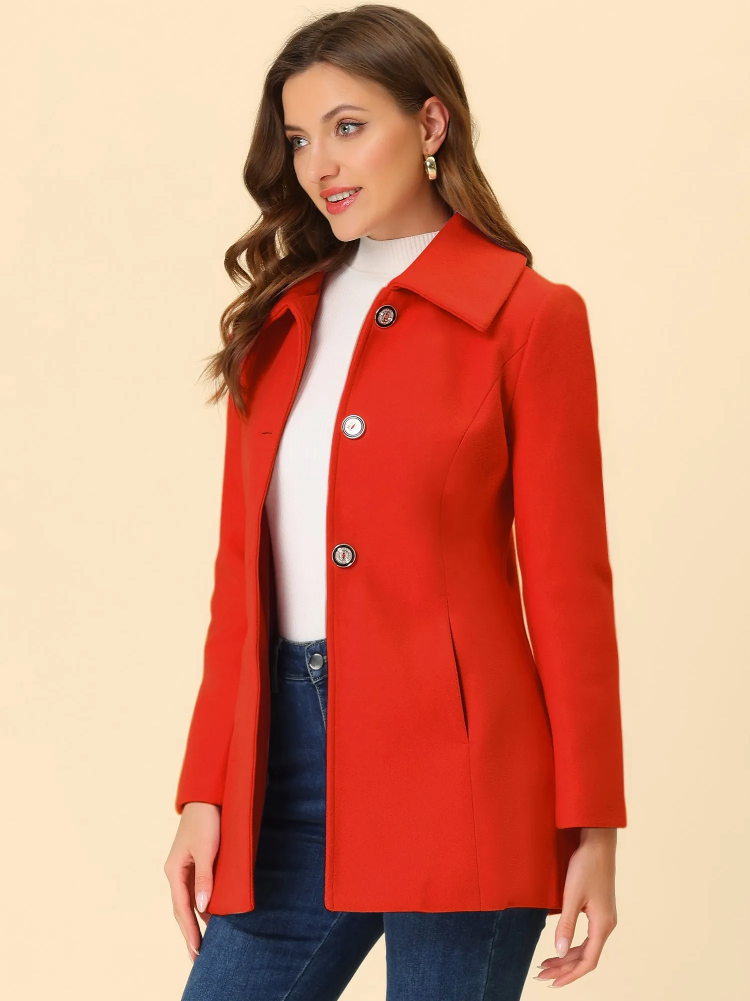 Turn Down Collar Overcoat A-Line Single Breasted Winter Coat