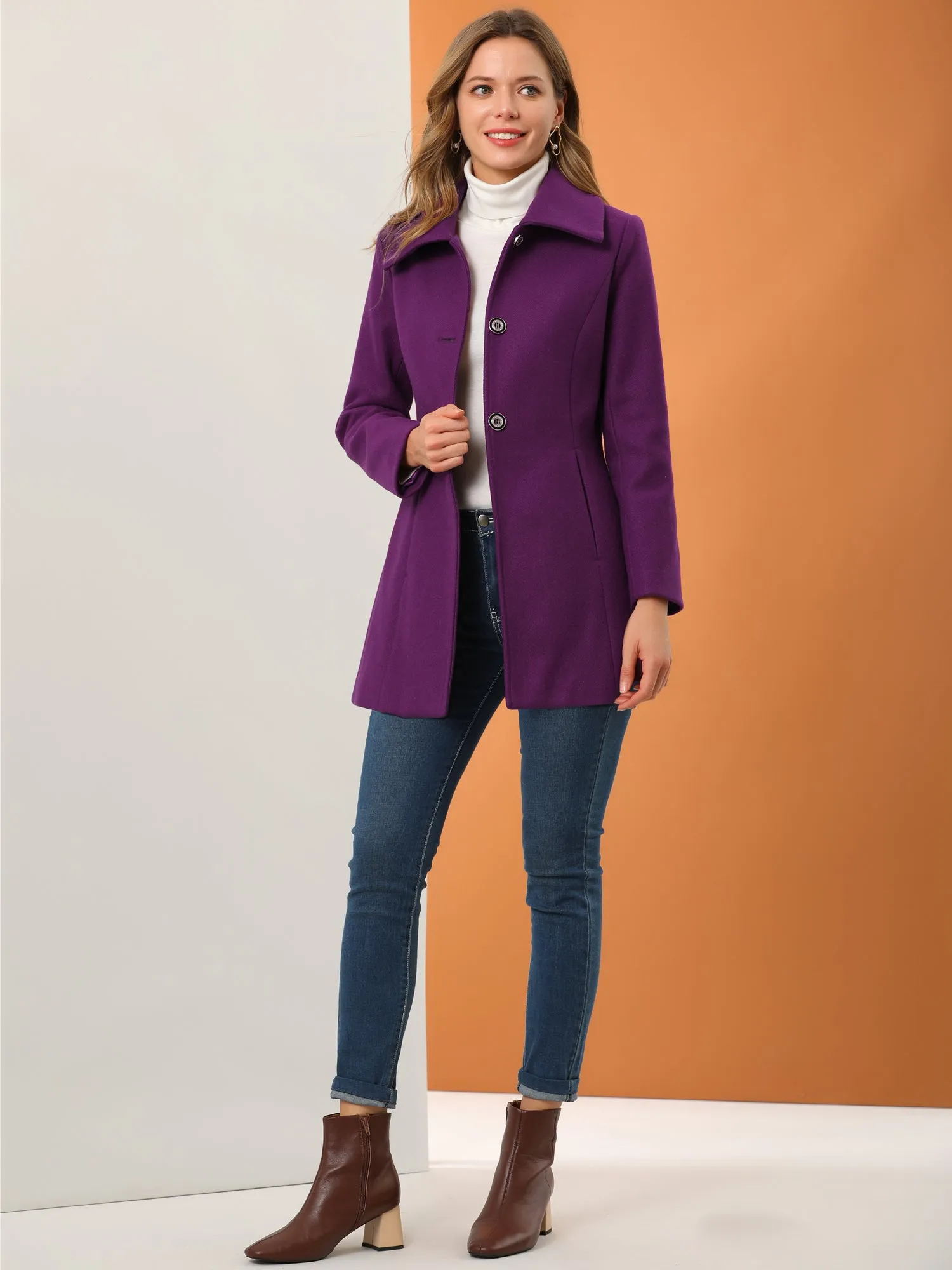 Turn Down Collar Overcoat A-Line Single Breasted Winter Coat