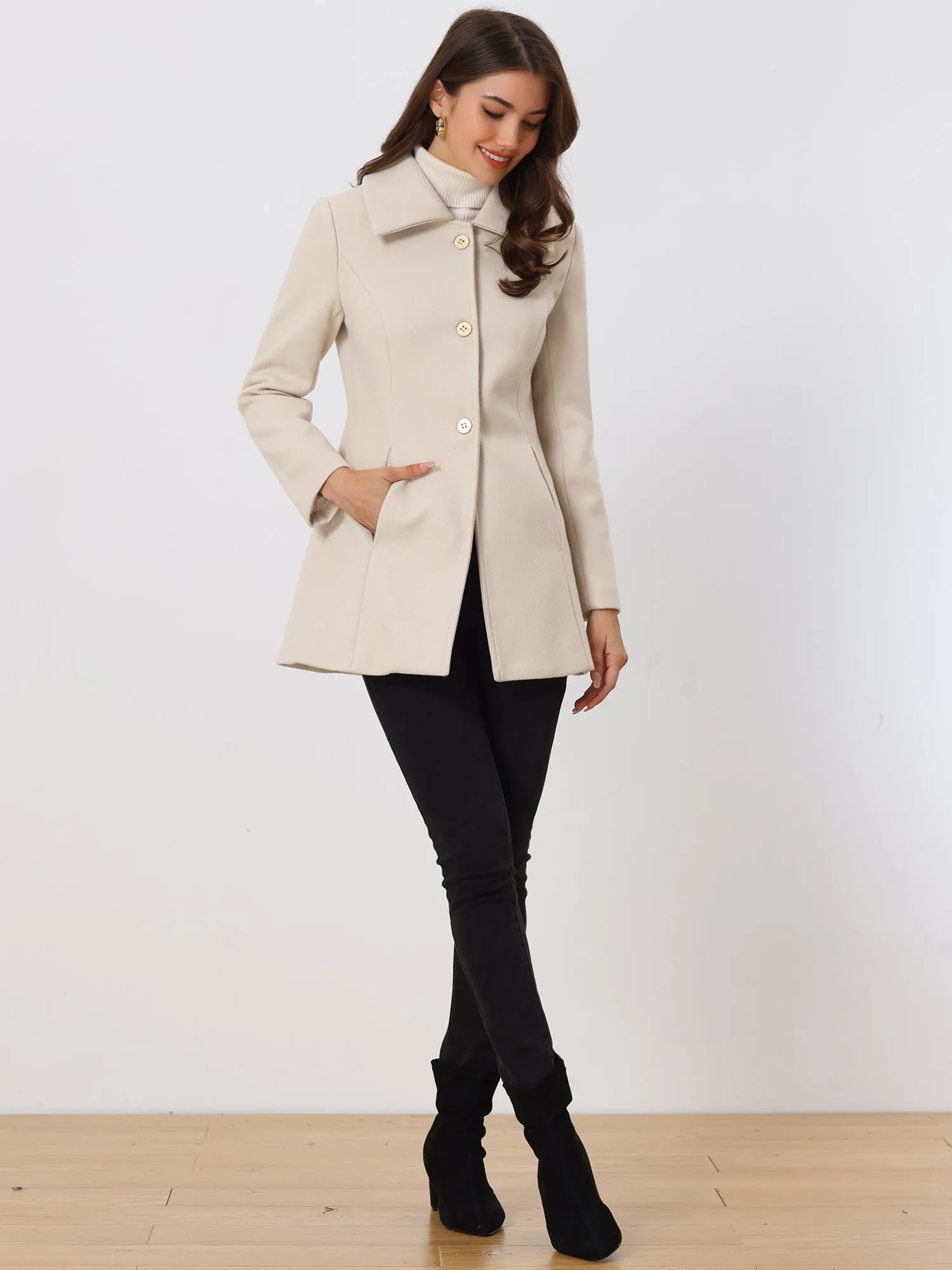 Turn Down Collar Overcoat A-Line Single Breasted Winter Coat