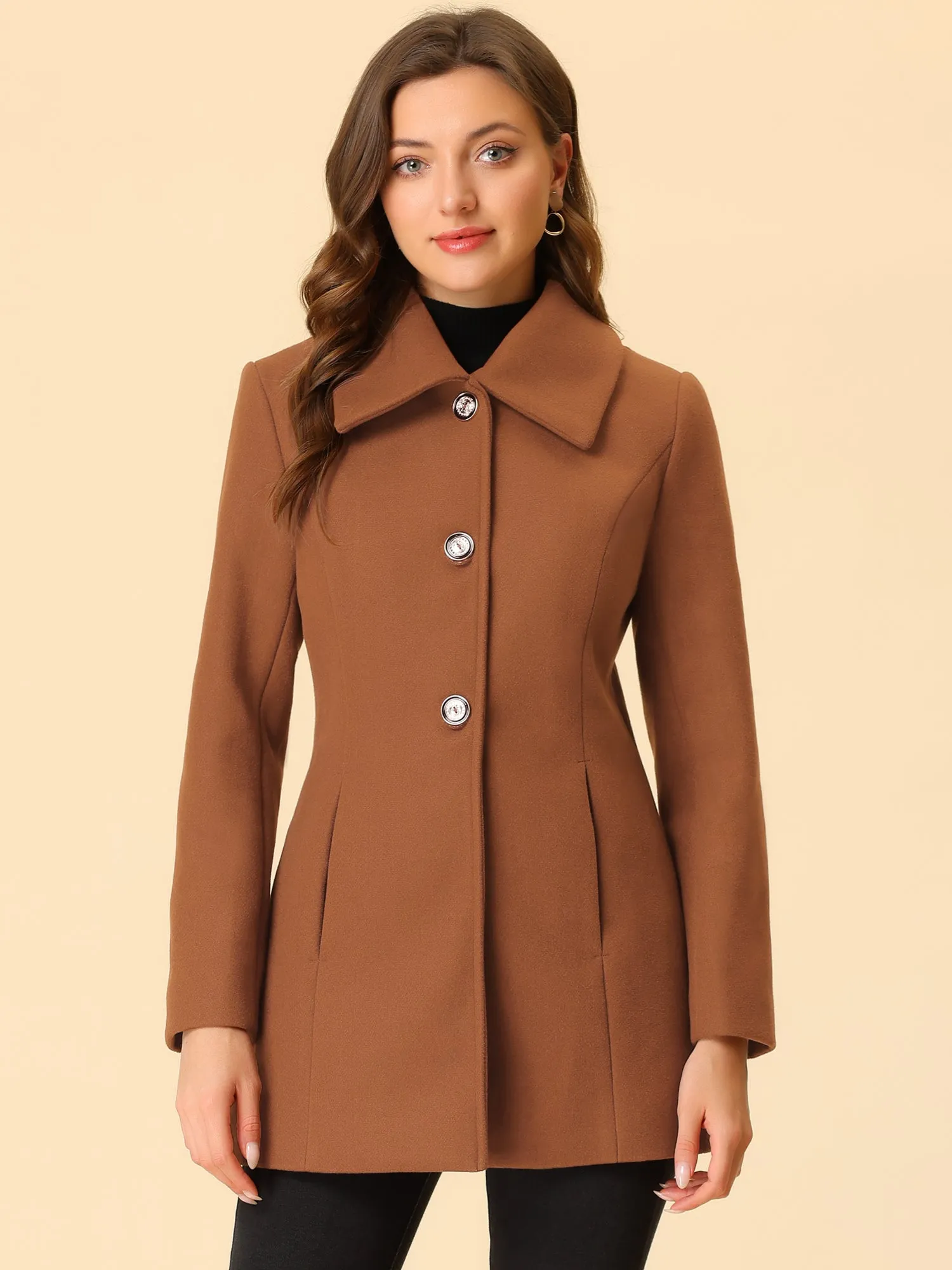 Turn Down Collar Overcoat A-Line Single Breasted Winter Coat