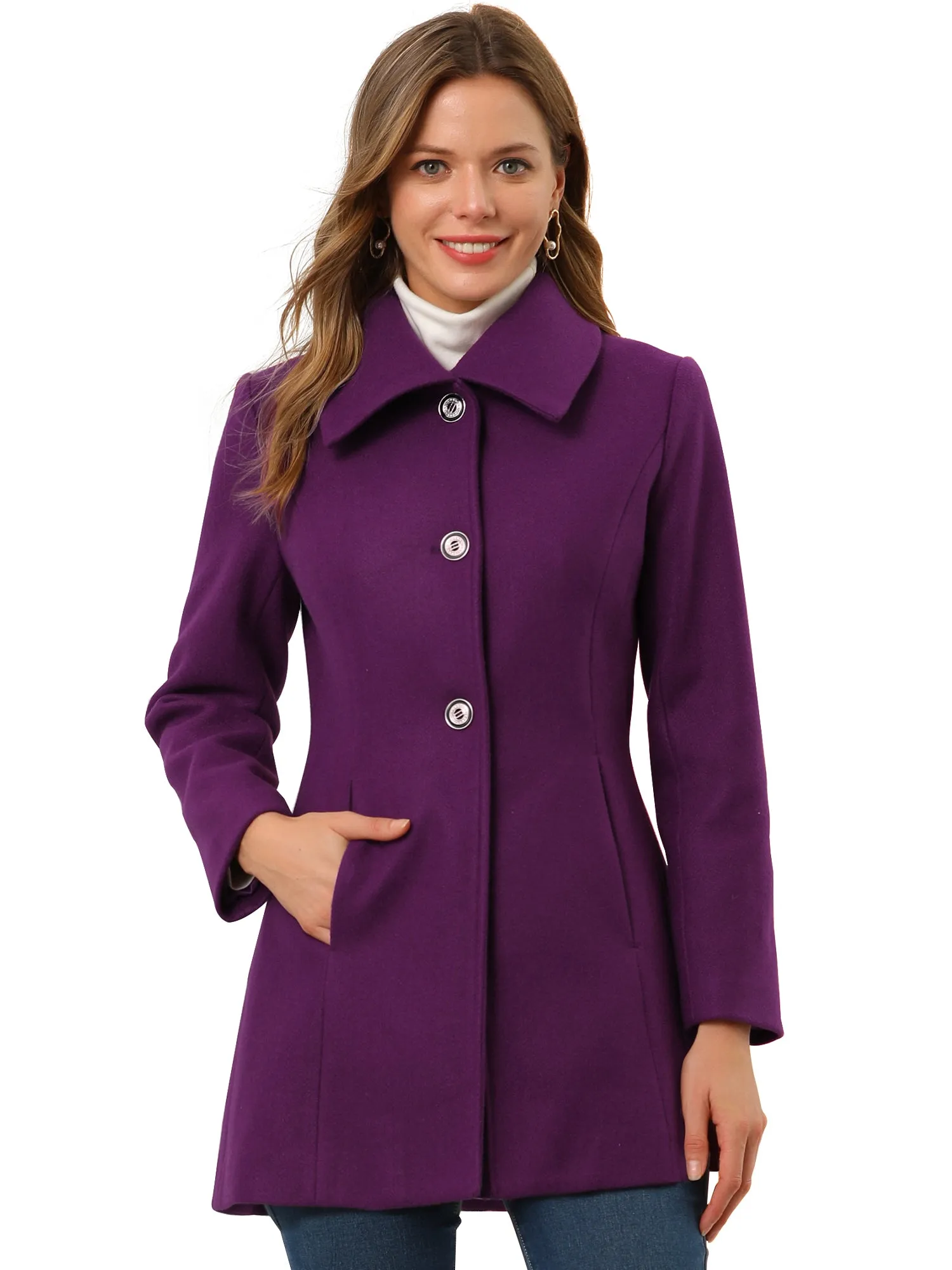 Turn Down Collar Overcoat A-Line Single Breasted Winter Coat