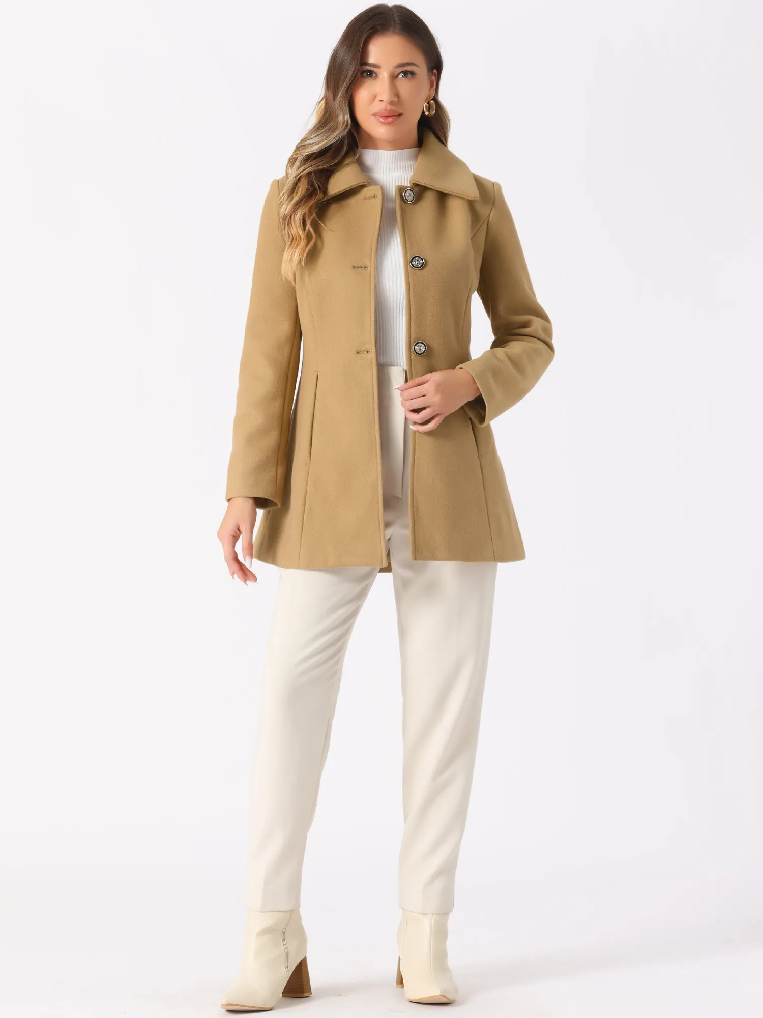 Turn Down Collar Overcoat A-Line Single Breasted Winter Coat